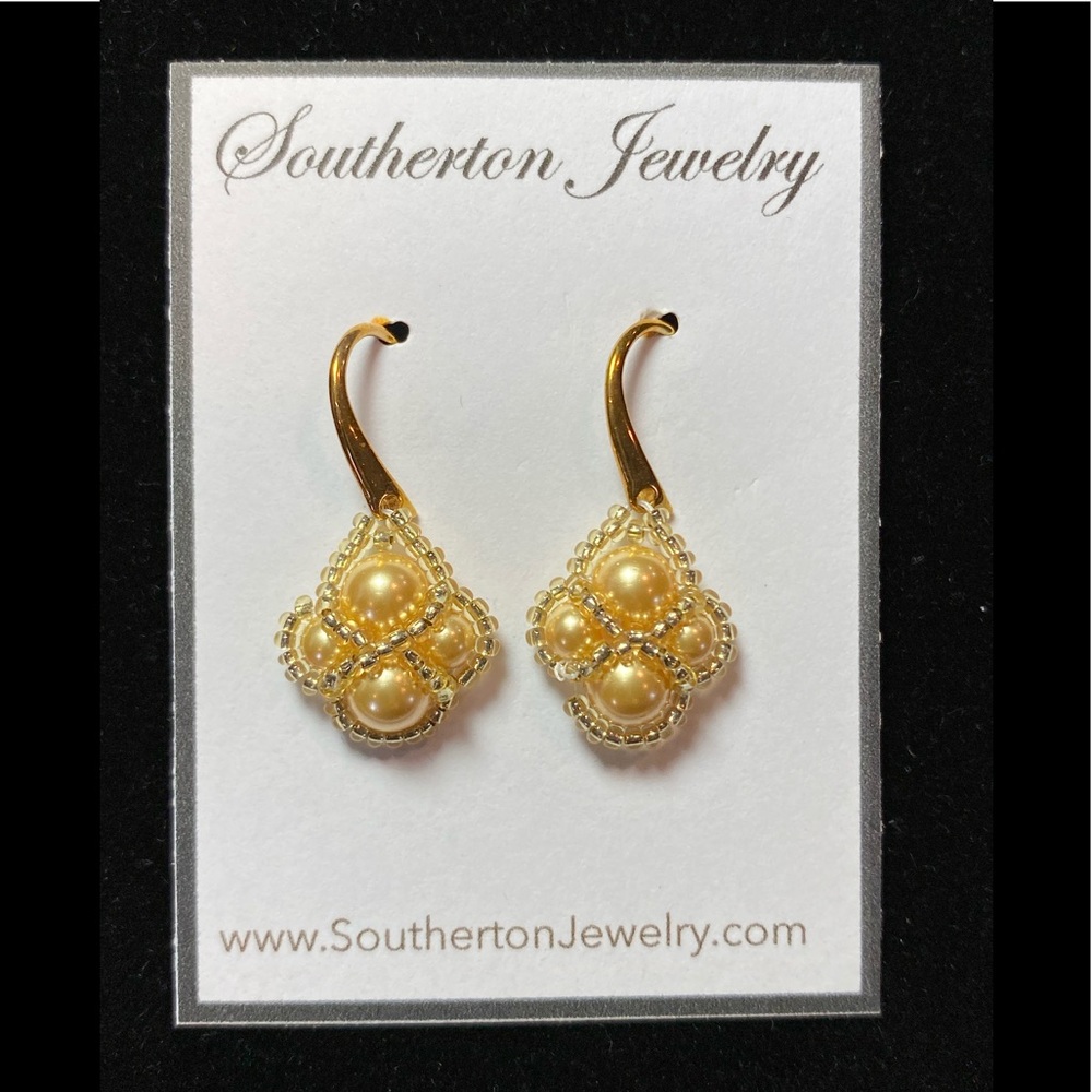SJC Gold Plated Swarovski Crystal Pearl Earrings - Picture 6 of 8